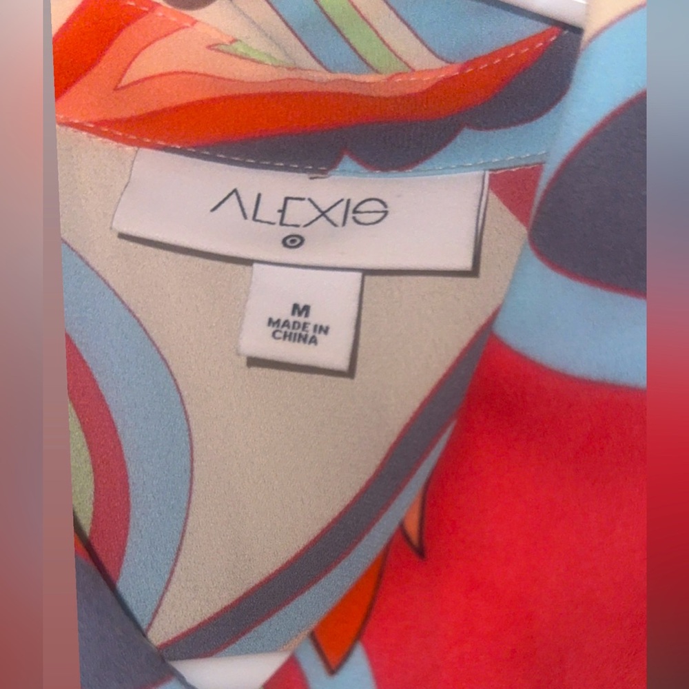 Alexis for Target Wrap Abstract Retro Dress Medium Midi coral blue summer fall - Picture 8 of 8